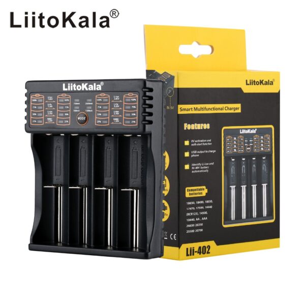 Liitokala Lii-402 18650 Cargador Inteligente Cable USB + Fuente de alimentación