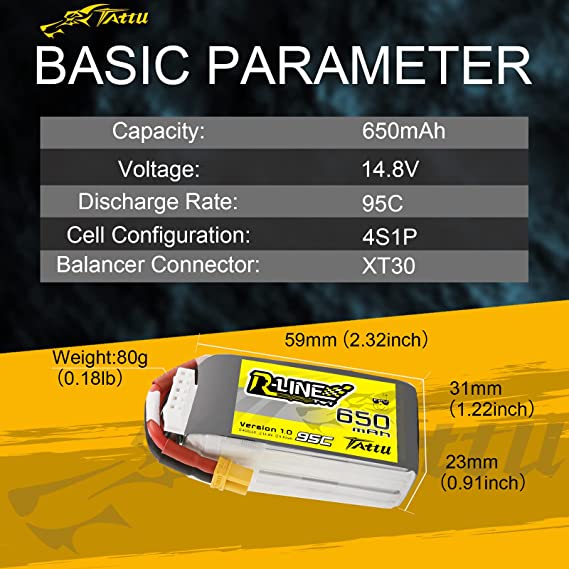 Comprare la batteria Tattu R-Line 650mAh 14.8V 4S1P 95C Lipo Tattu